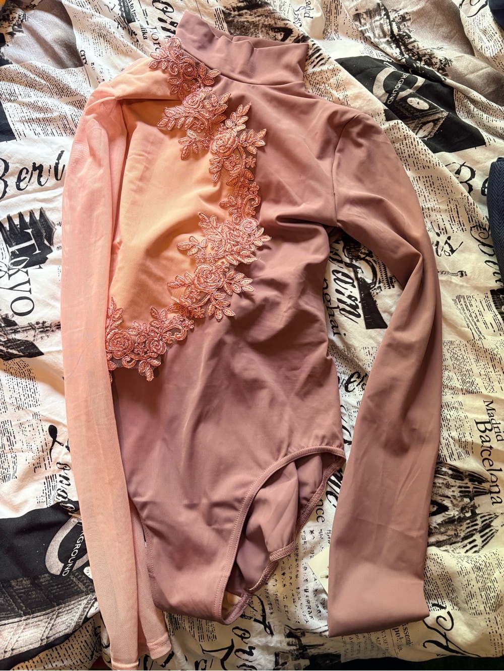 Weissman Lavender Long-Sleeve Dance Leotard with Lace Detail